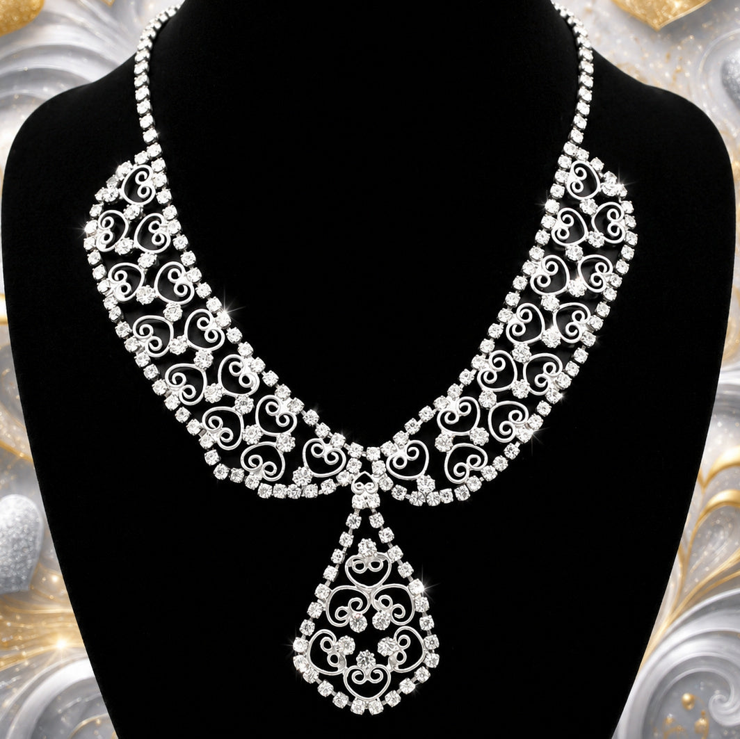 Coming Soon Vintage Juliana Clear Rhinestone Heart Scroll Necklace Book Piece IIJJ #9234
