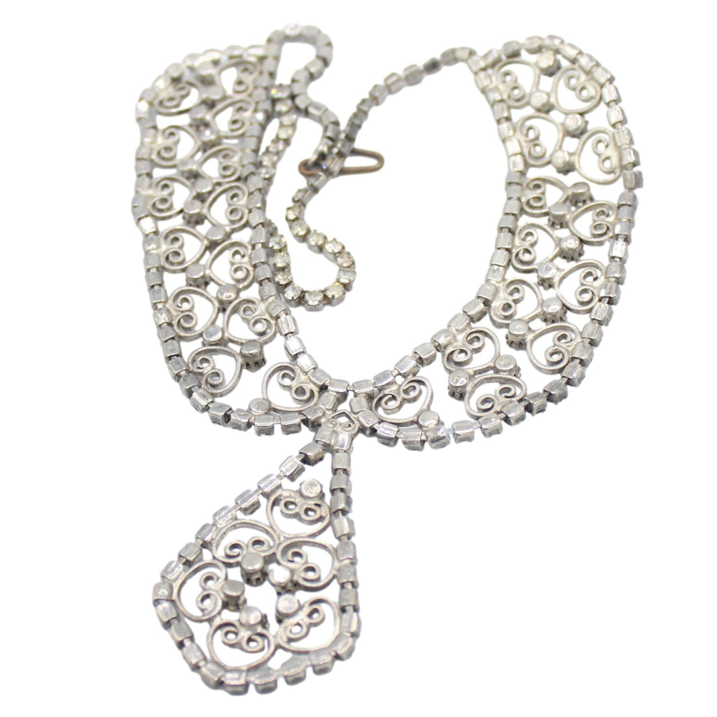 Coming Soon Vintage Juliana Clear Rhinestone Heart Scroll Necklace Book Piece IIJJ #9234