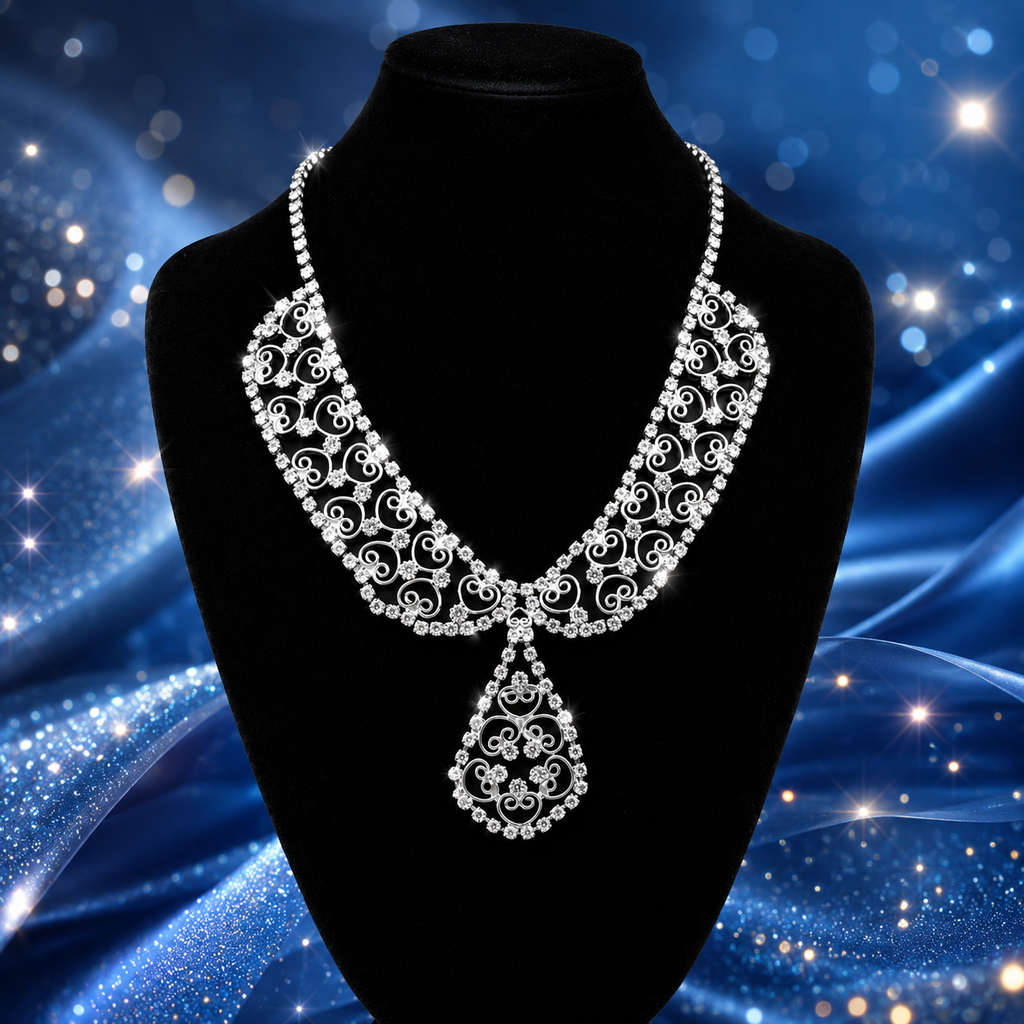 Vintage Juliana Clear Rhinestone Heart Scroll Necklace Book Piece IIJJ #9234