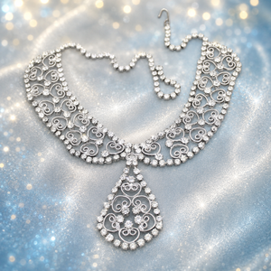Vintage Juliana Clear Rhinestone Heart Scroll Necklace Book Piece IIJJ #9234