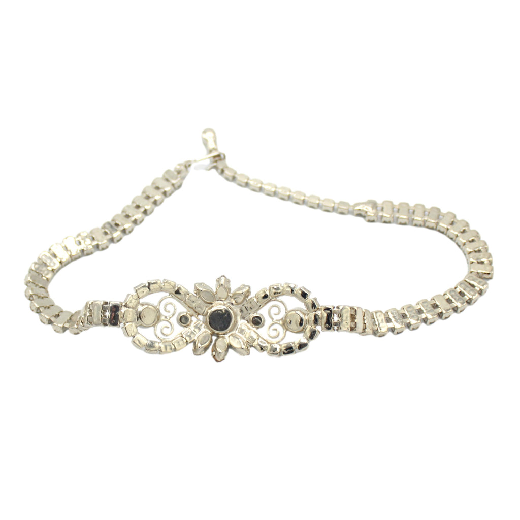 Vintage Juliana Heart Scroll Clear Rhinestone Necklace  IIJJ#6166