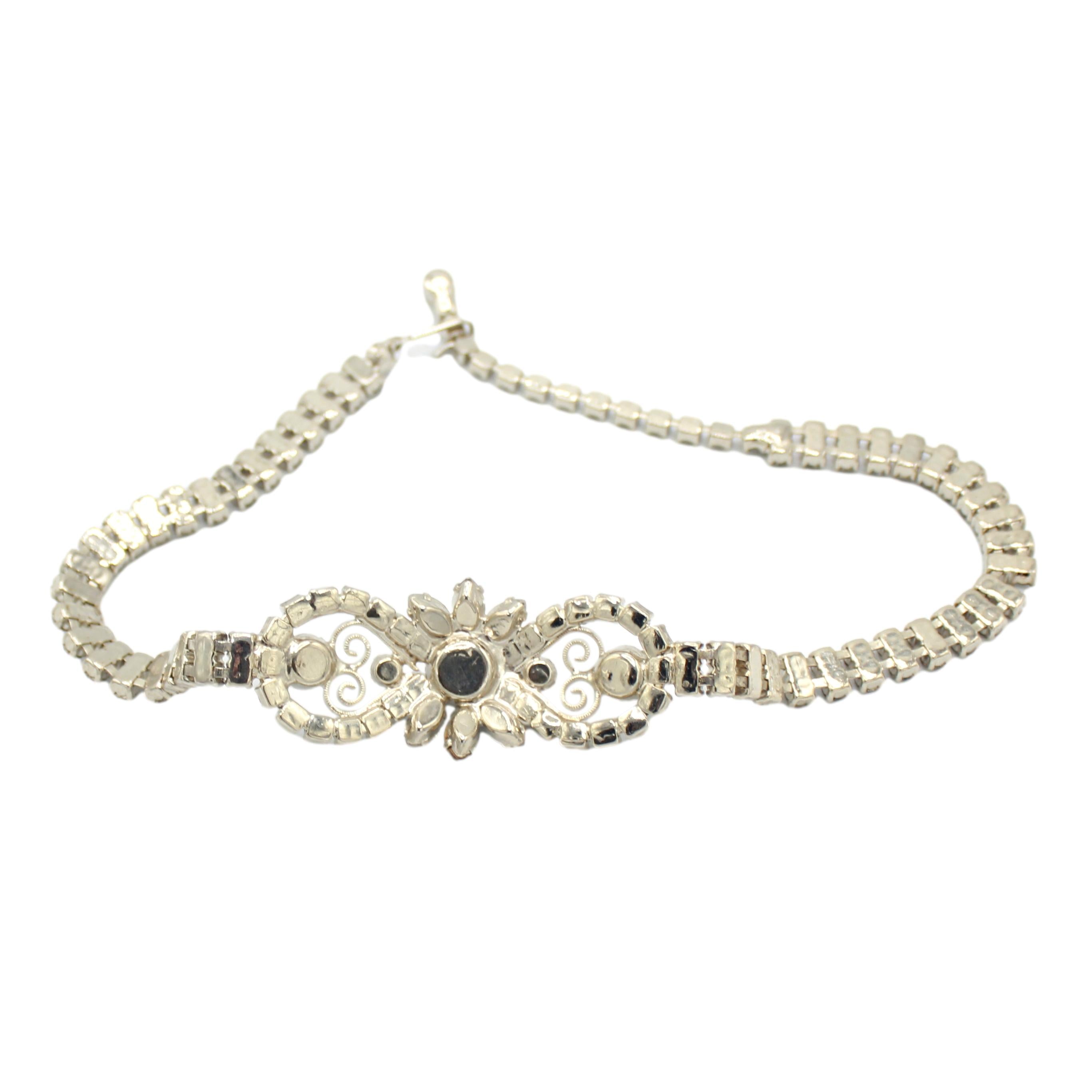 Vintage Juliana Heart Scroll Clear Rhinestone Necklace  IIJJ#6166