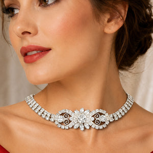 Vintage Juliana Heart Scroll Clear Rhinestone Necklace  IIJJ#6166
