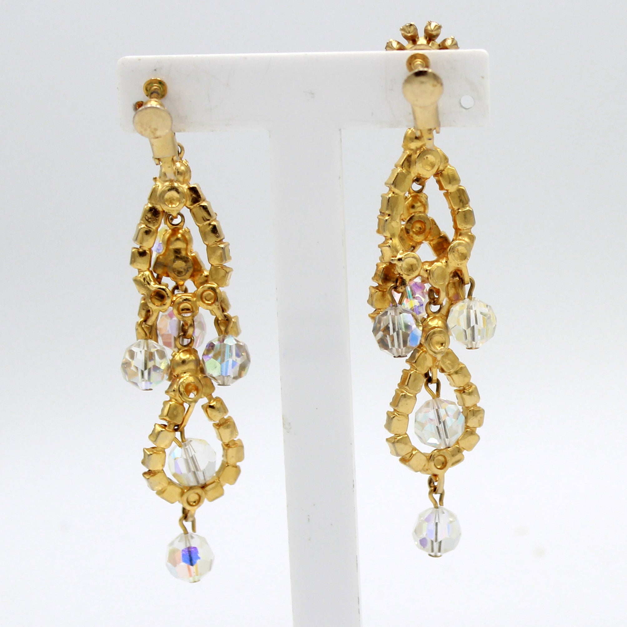 Vintage Juliana Cha Cha Clear Rhinestone Crystal Bead Shoulder Duster Earrings IIJJ#7061