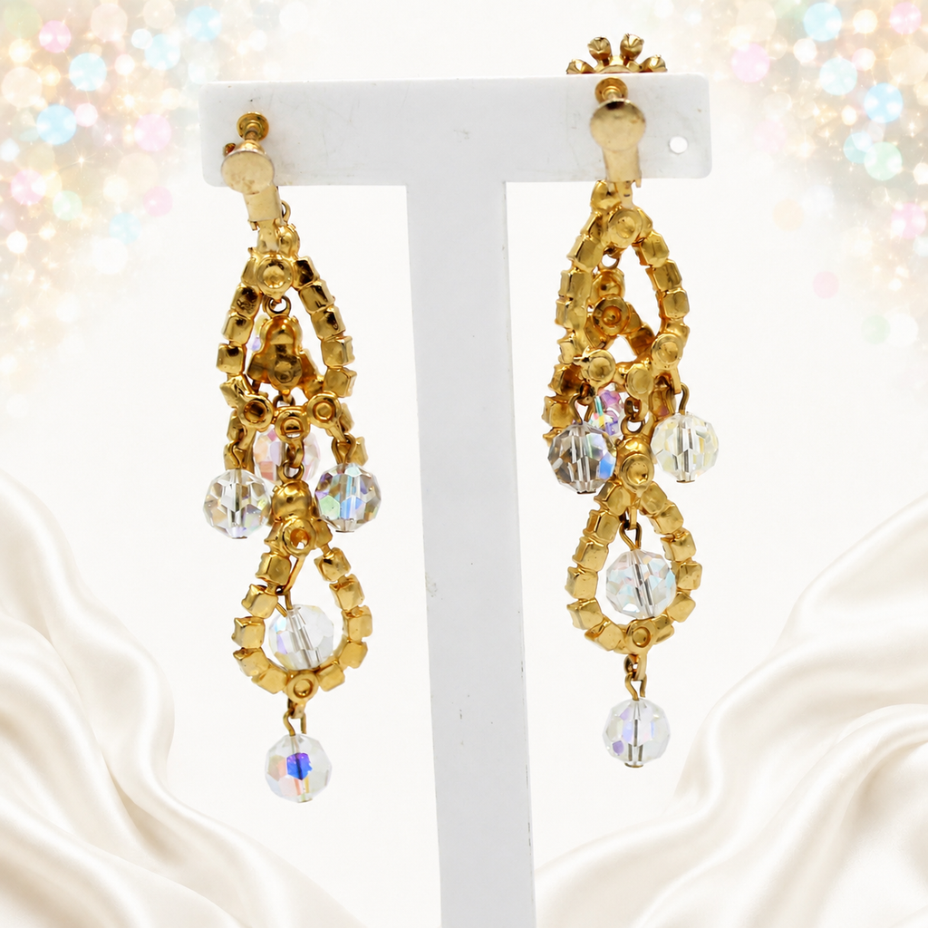 Vintage Juliana Cha Cha Clear Rhinestone Crystal Bead Shoulder Duster Earrings IIJJ#7061