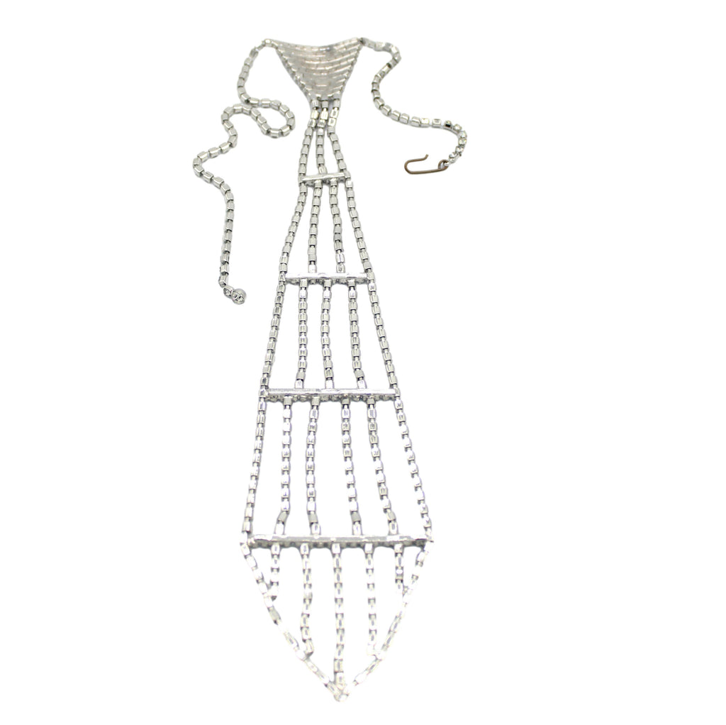 Vintage Juliana Long Clear Rhinestone Necktie Necklace IIJJ#9334