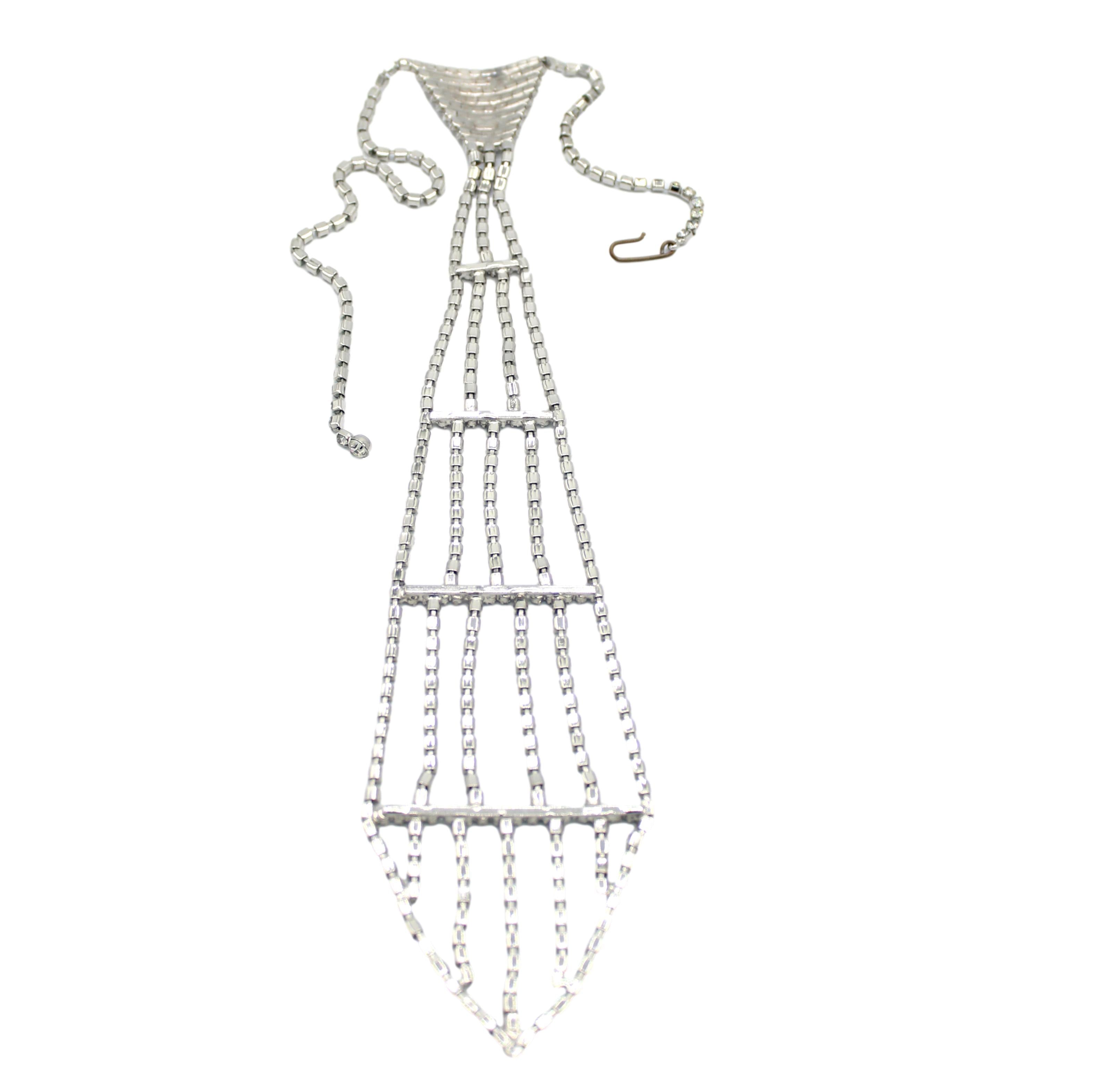 Vintage Juliana Long Clear Rhinestone Necktie Necklace IIJJ#9334