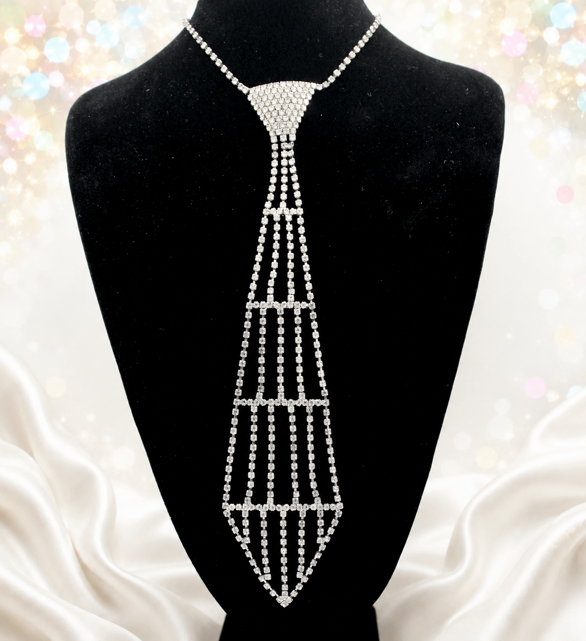 Vintage Juliana Long Clear Rhinestone Necktie Necklace IIJJ#9334