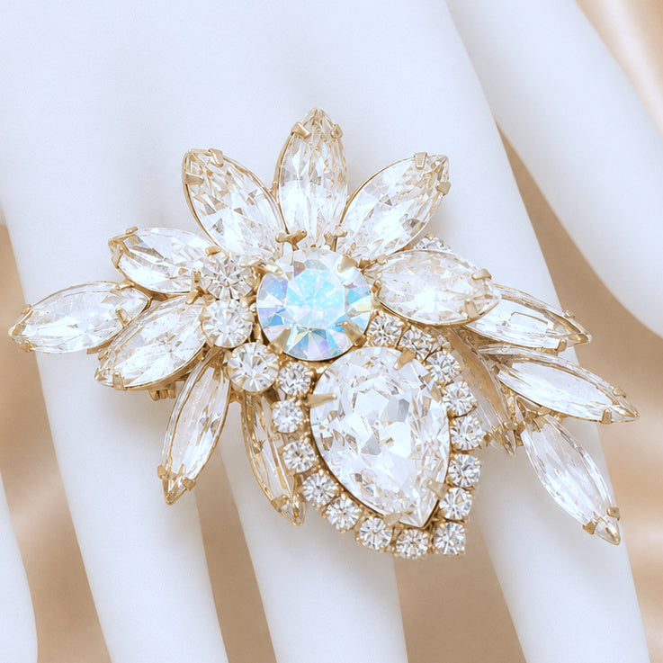 Vintage Juliana Clear Rhinestone Large Pear Floral Brooch IIJJ #9327