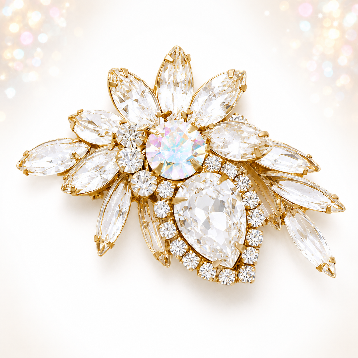 Vintage Juliana Clear Rhinestone Large Pear Floral Brooch IIJJ #9327