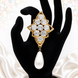 Vintage Juliana Clear Rhinestone Faux Pearl Dangle Brooch IIJJ#8382