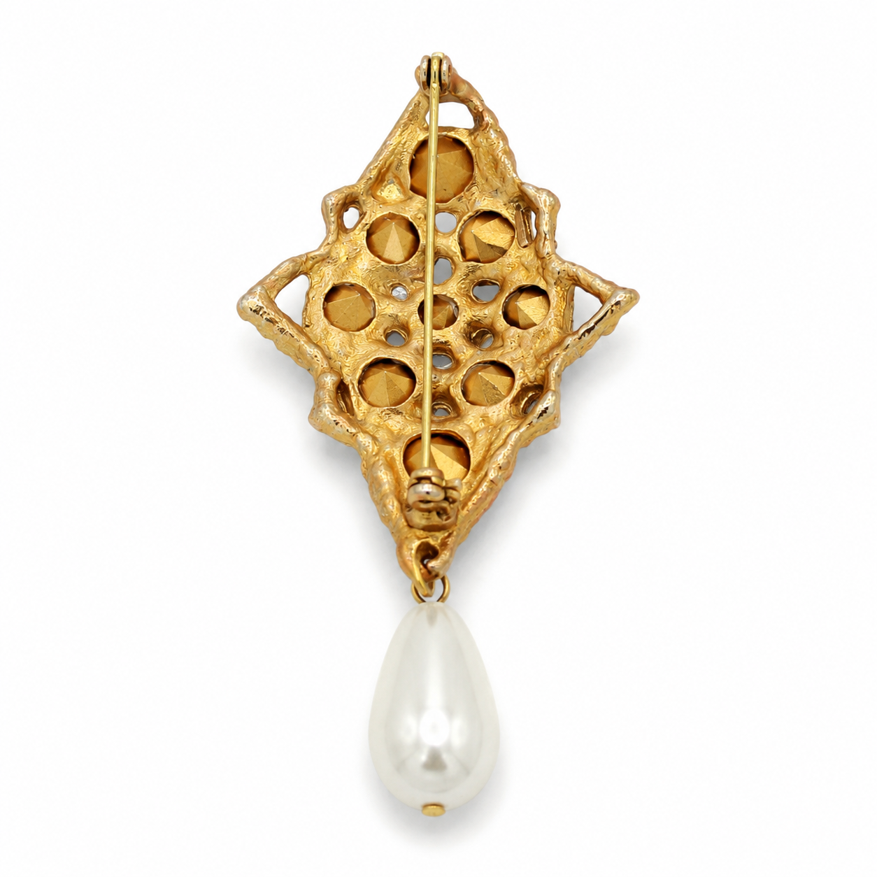 Vintage Juliana Clear Rhinestone Faux Pearl Dangle Brooch IIJJ#8382