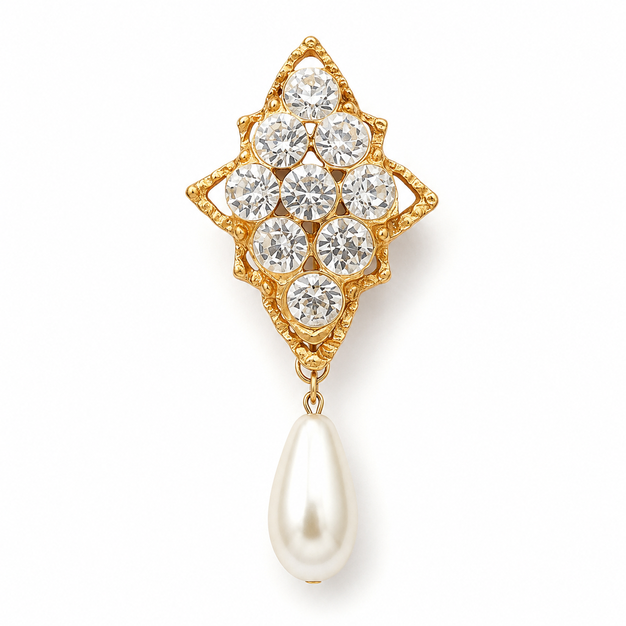 Vintage Juliana Clear Rhinestone Faux Pearl Dangle Brooch IIJJ#8382