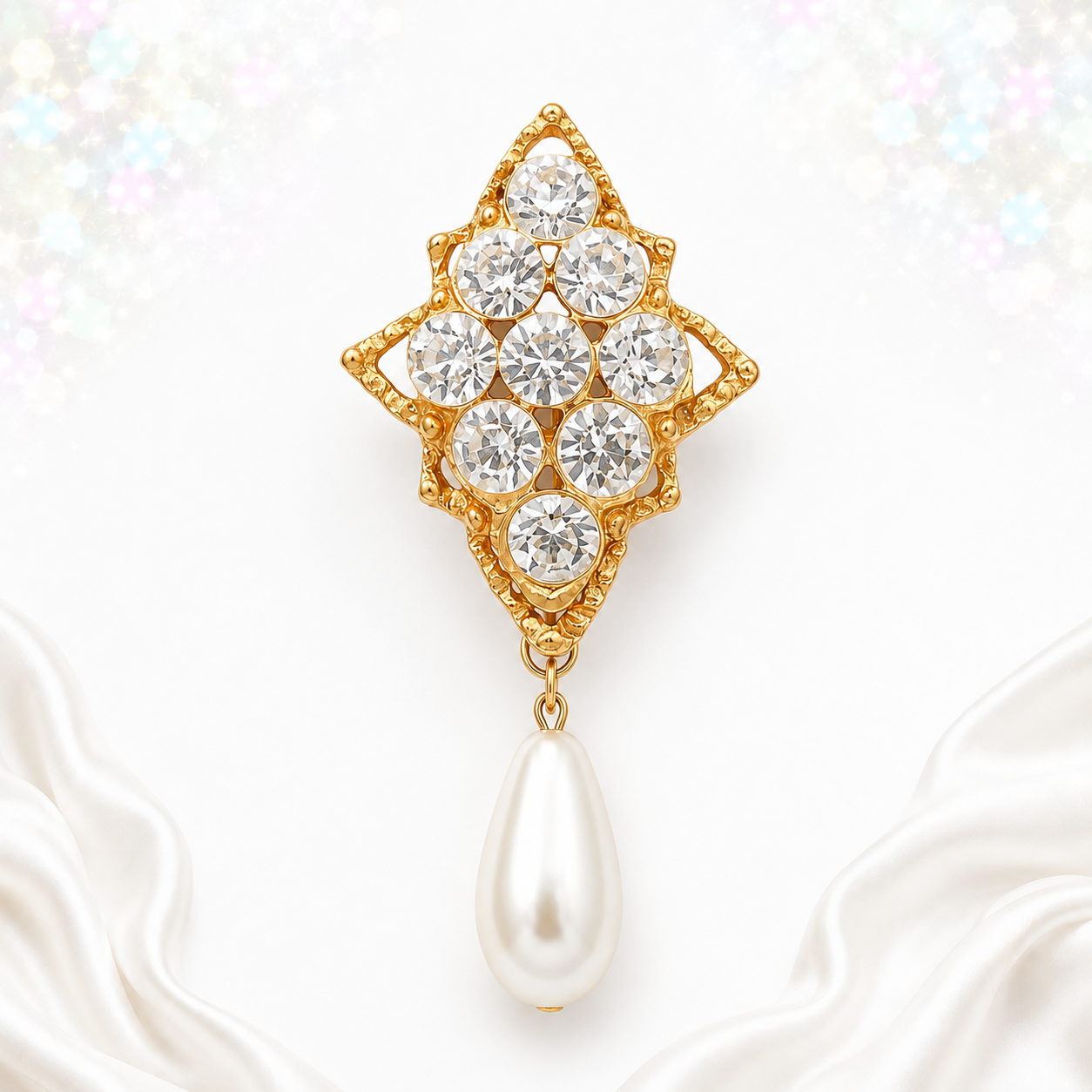 Vintage Juliana Clear Rhinestone Faux Pearl Dangle Brooch IIJJ#8382