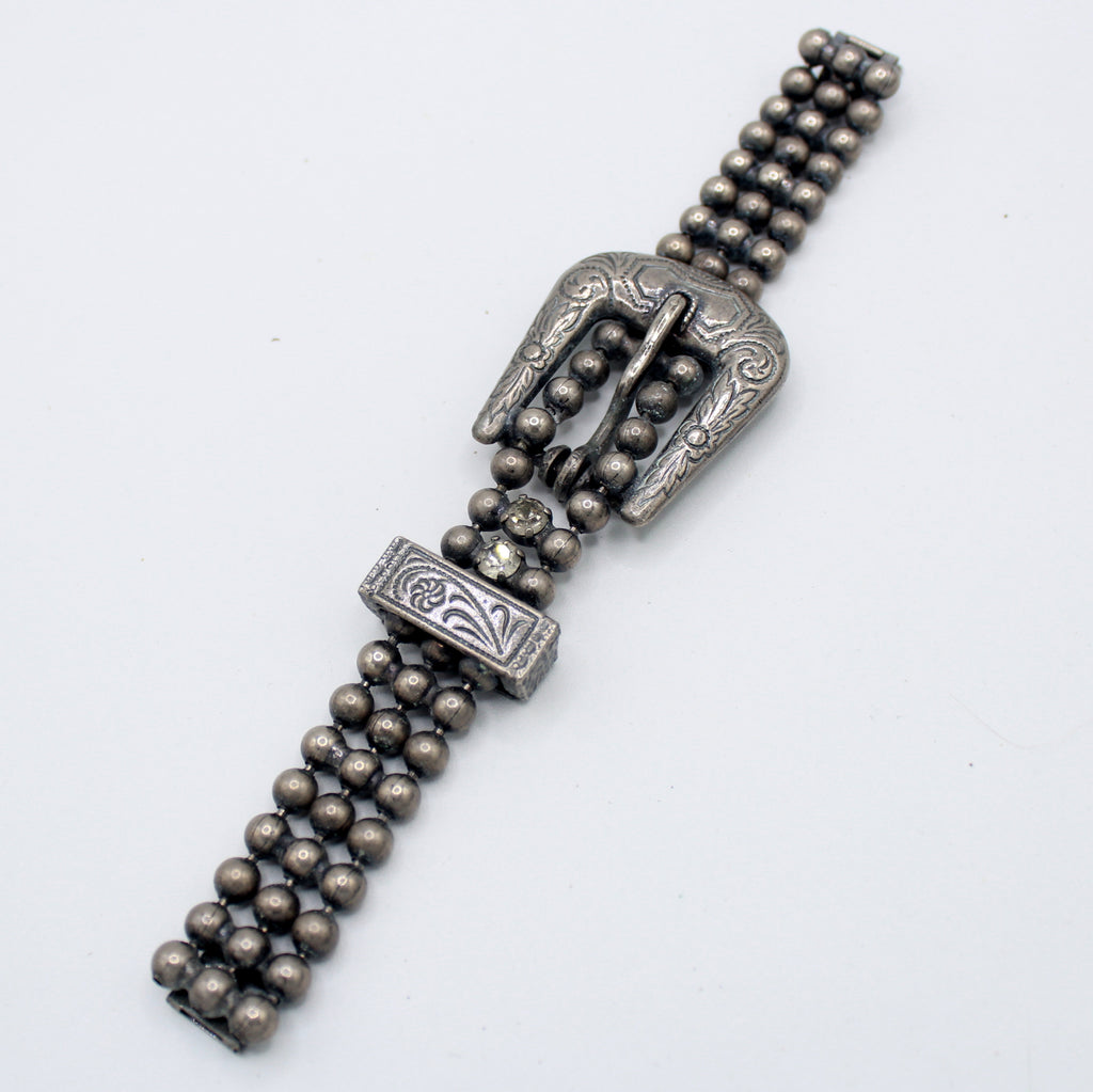 Vintage Juliana Western Buckle Ball Chain Clear Rhinestone Bracelet IIJJ#8725