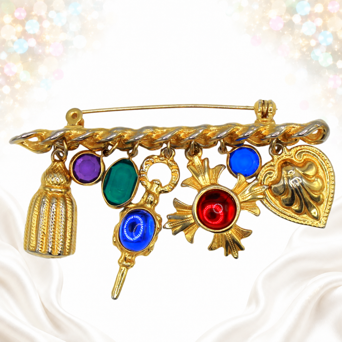 Vintage Juliana Rhinestone Crystal Charm Bar Pin Brooch Book Piece IIJJ#143