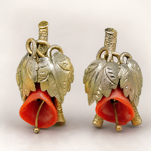 Victorian Gold Carved Red Coral CALLA LILY Flower Earrings 12Kt &  1/20 12KGF