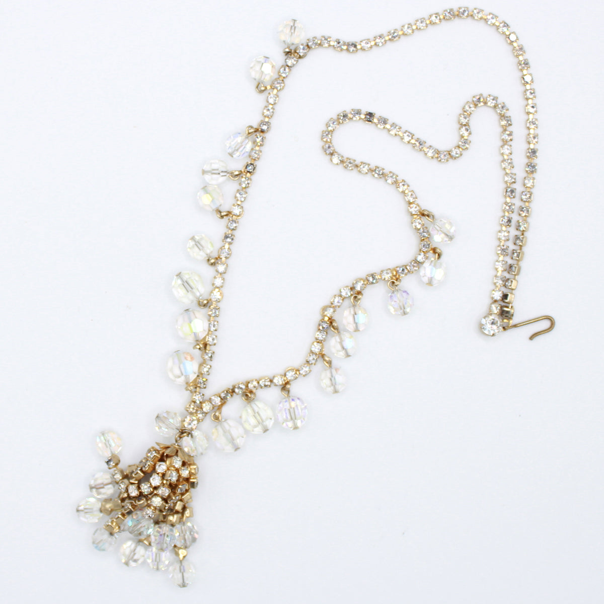 Vintage Juliana Clear Rhinestone AB Crystal Bead Tassel Necklace IIJJ#9313