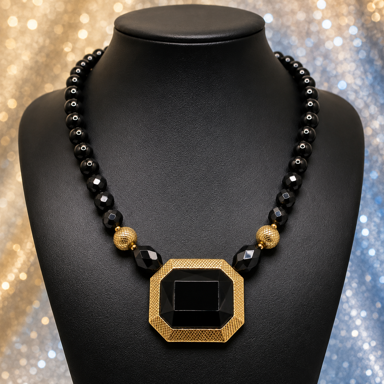Vintage Juliana for Dauplaise Black Lucite Statement Necklace IIJJ#9201