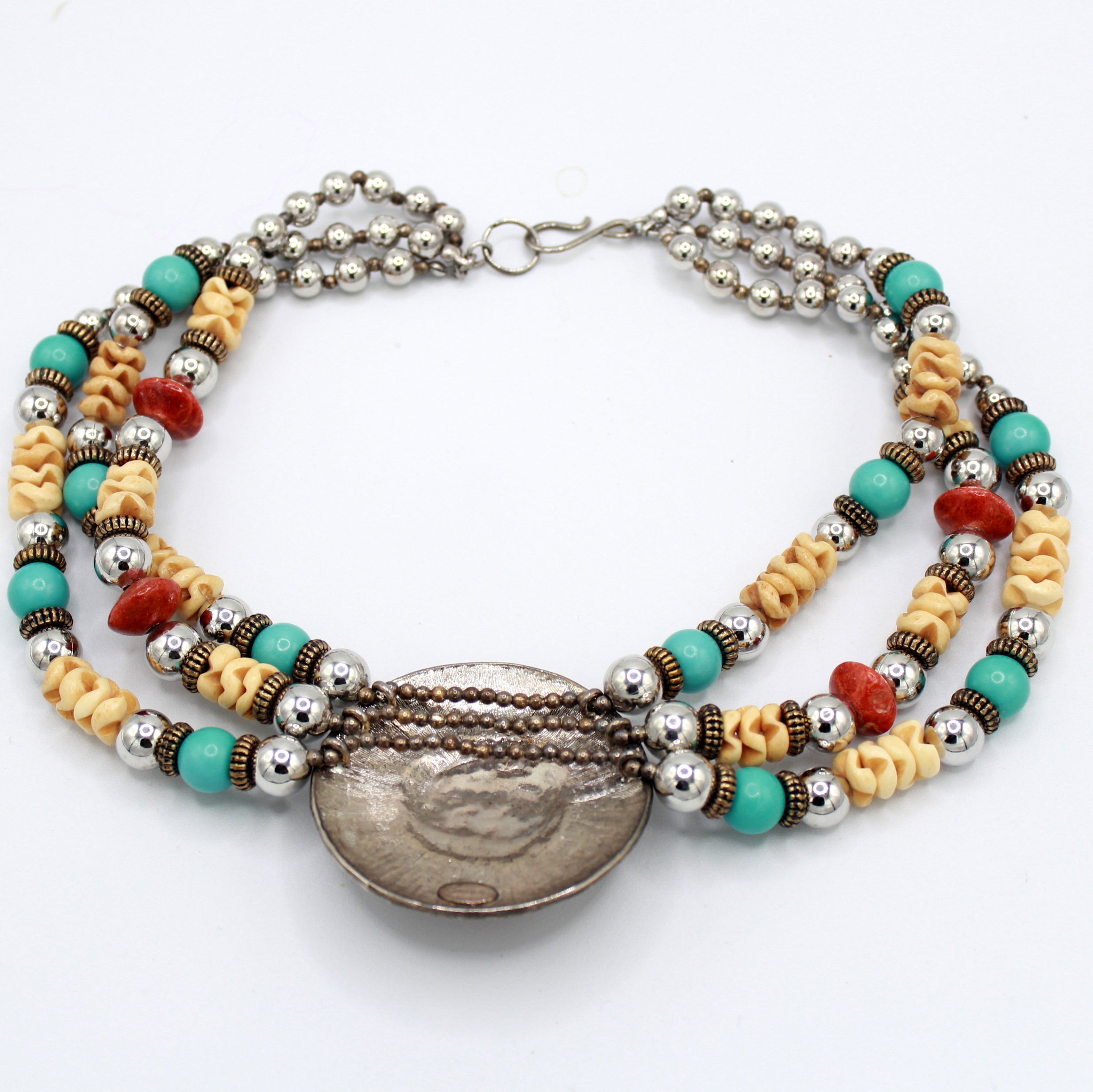 Vintage JULIANA for Dauplaise Carnelian Cab Medallion Bead Southwestern Necklace  IIJJ#9055