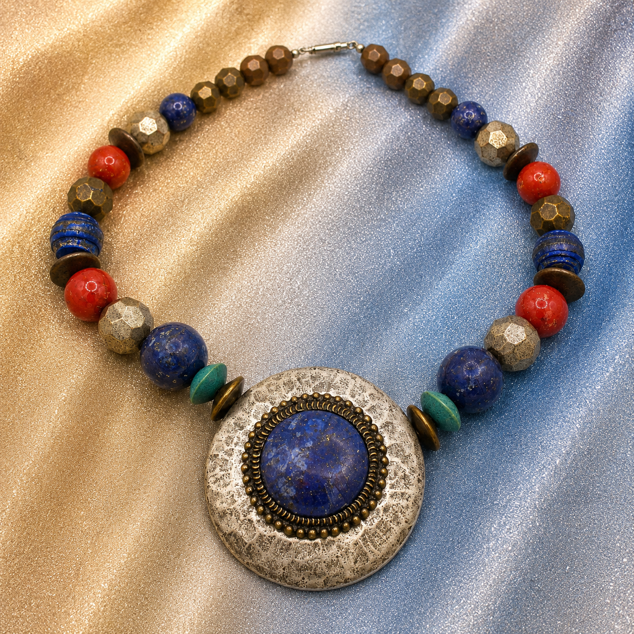 Vintage Juliana for Dauplaise Boho Hammered Silver & Multicolor Beaded Purple Statement Necklace