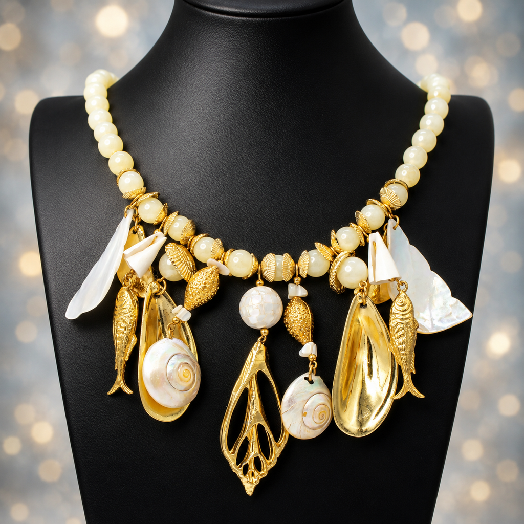 Vintage Juliana for Carol Dauplaise Real Shell Charm Necklace Book Piece IIJJ#3332