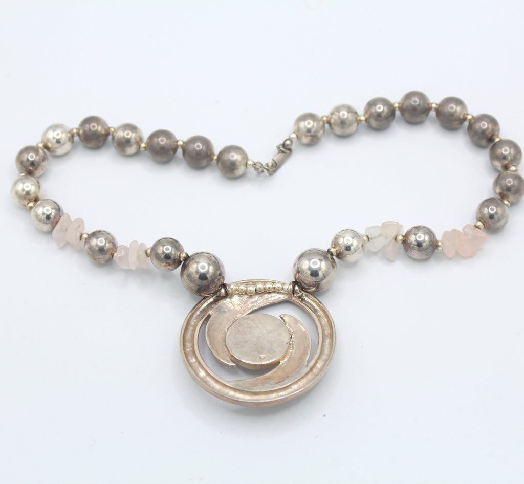 Vintage Juliana for Dauplaise Rose Quartz Silvertone Bead Necklace IIJJ#9164