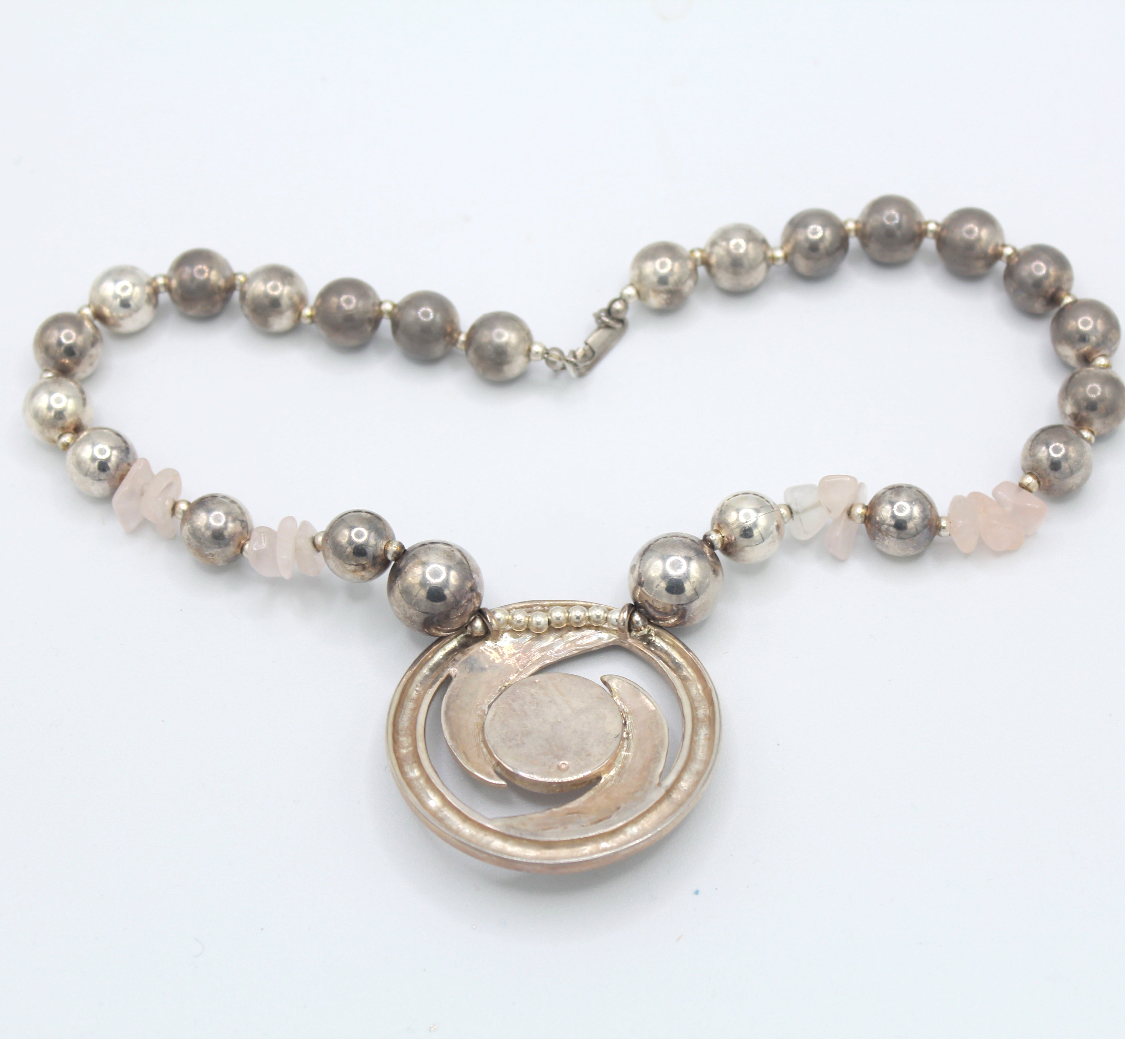 Vintage Juliana for Dauplaise Rose Quartz Silvertone Bead Necklace IIJJ#9164