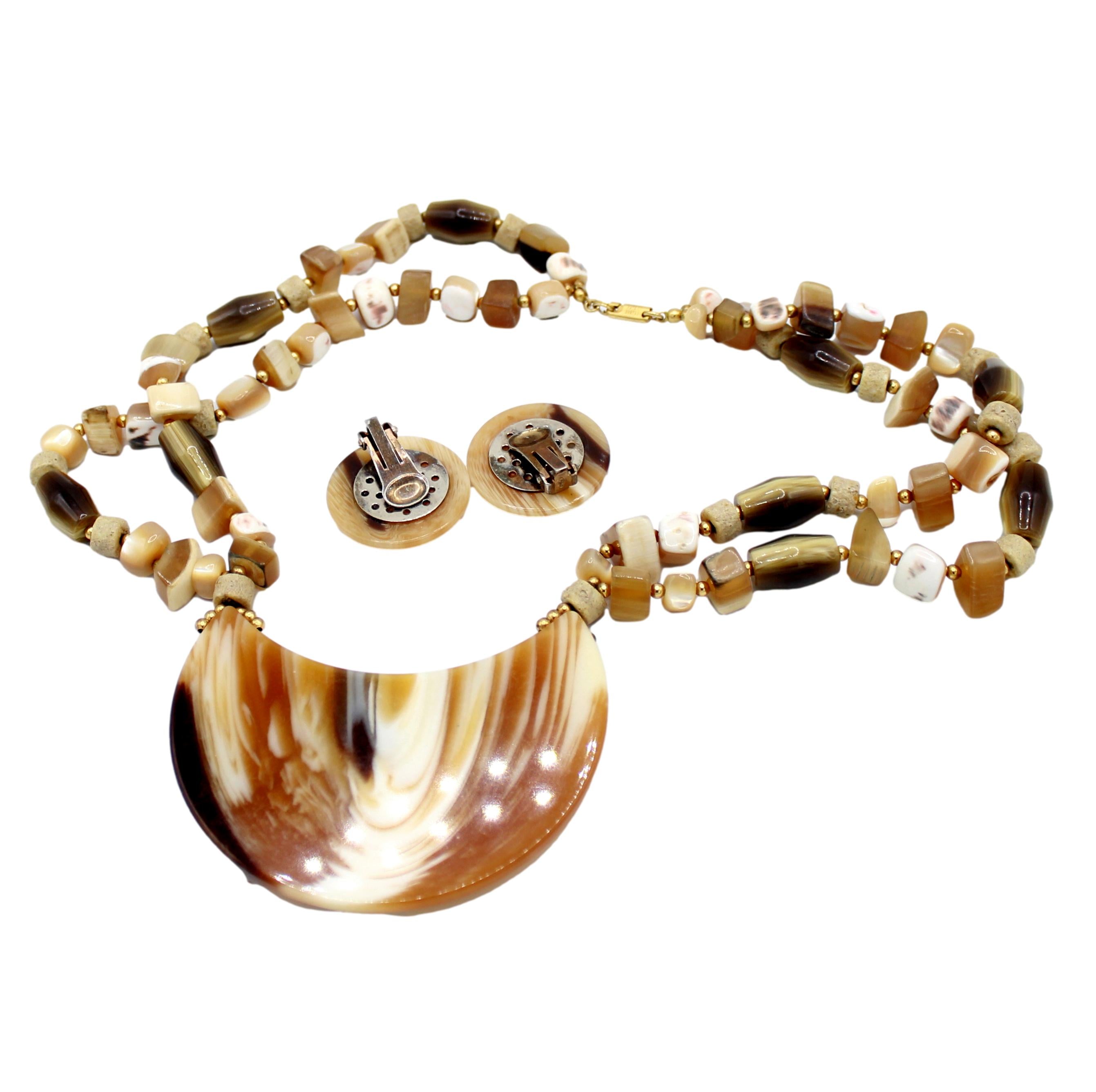 Vintage Juliana for Dauplaise Genuine Shell Chip & Lucite Statement Necklace & Earrings  IIJJ#9207