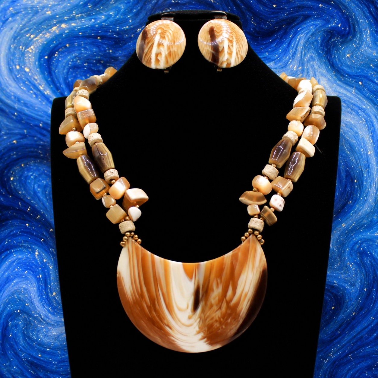 Vintage Juliana for Dauplaise Genuine Shell Chip & Lucite Statement Necklace & Earrings  IIJJ#9207
