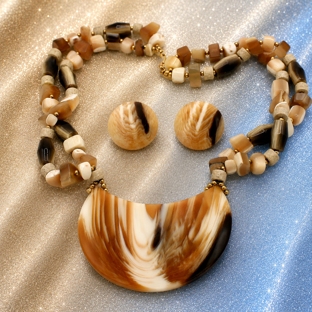 Vintage Juliana for Dauplaise Genuine Shell Chip & Lucite Statement Necklace & Earrings  IIJJ#9207