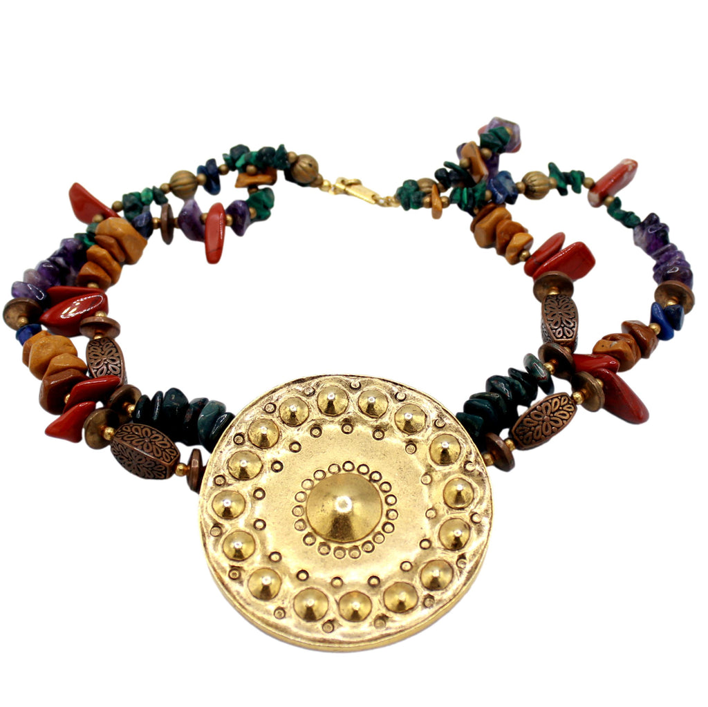 Vintage Juliana for Dauplaise Real Stone Medallion Statement Necklace IIJJ #9205