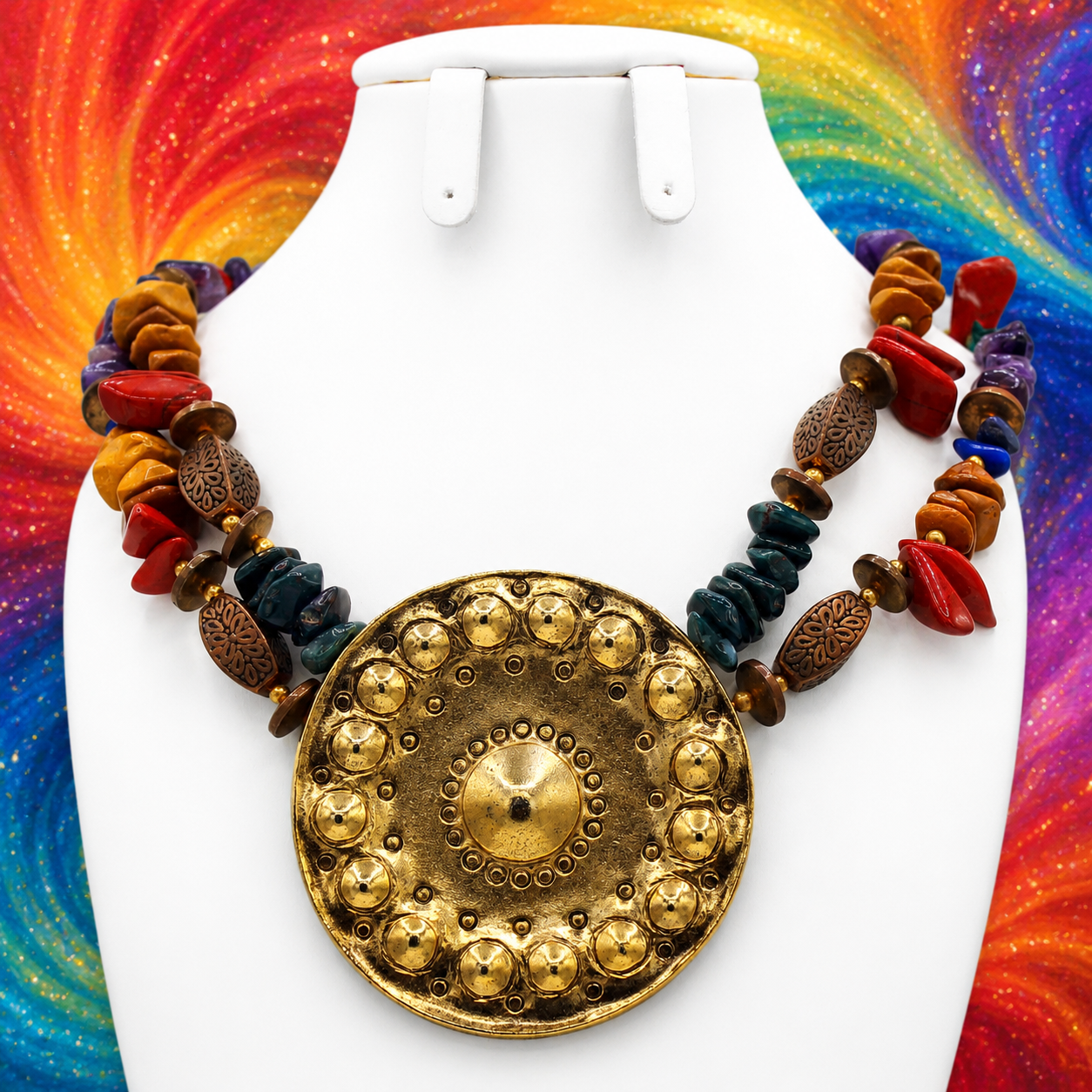 Vintage Juliana for Dauplaise Real Stone Medallion Statement Necklace IIJJ #9205