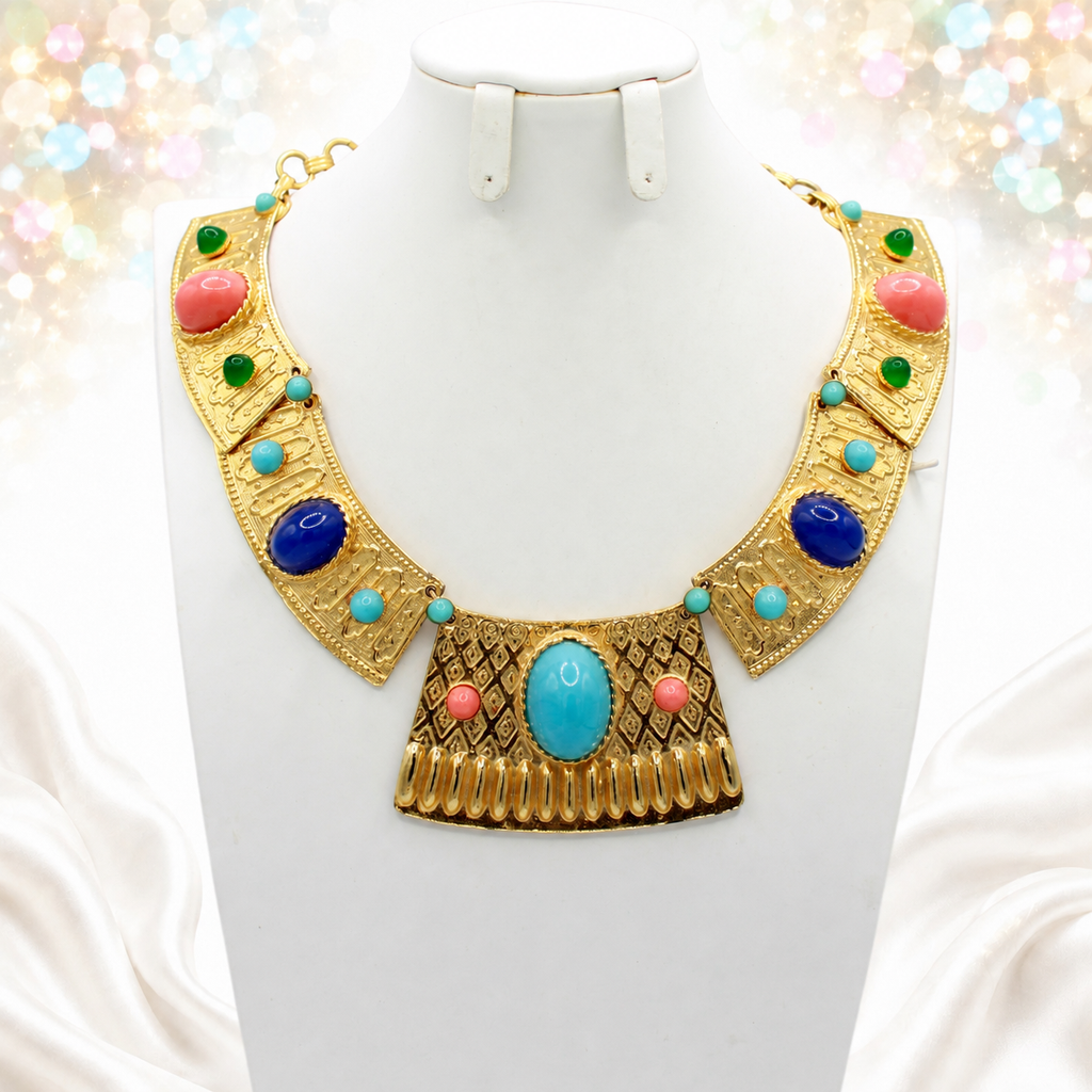 Vintage Juliana Egyptian Revival Lucite High Domed Cabochon Necklace Book Cover IIJJ#2775