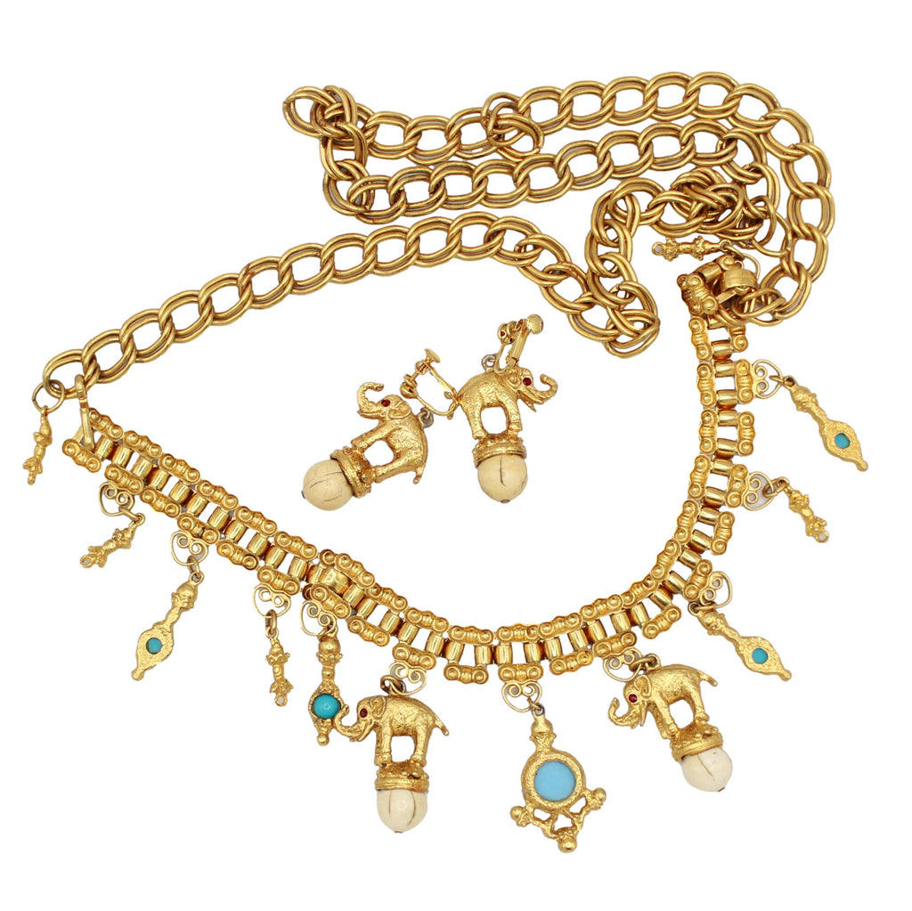 Vintage Juliana Moroccan Matrix Elephant Necklace or Belt Earrings Figural Set IIJJ#182