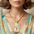 Vintage JULIANA NEW FIND Pistachio Green Cream Enamel Pendant Necklace IIJJ#8860