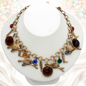 Vintage Juliana Equestrian Fox Hunting Lucite Charm Necklace Book Piece IIJJ#2846