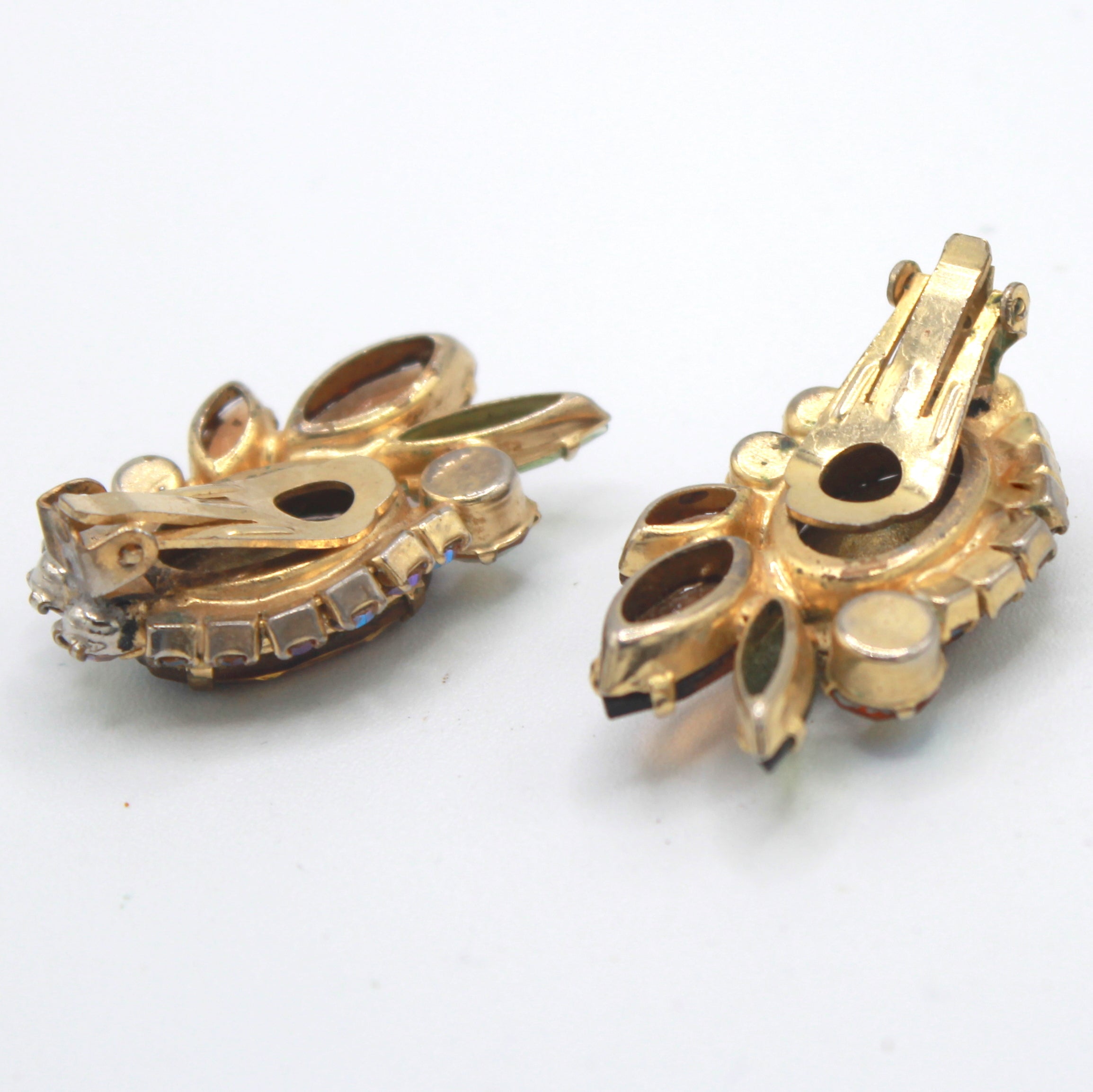 Vintage JULIANA Topaz Fall Watermelon Rhinestone Filigree Earrings IIJJ#9128