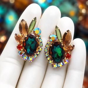 Vintage JULIANA Topaz Fall Watermelon Rhinestone Filigree Earrings IIJJ#9128