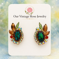 Vintage JULIANA Fall Topaz Green Orange AB Rhinestone Watermelon Earrings IIJJ#5120