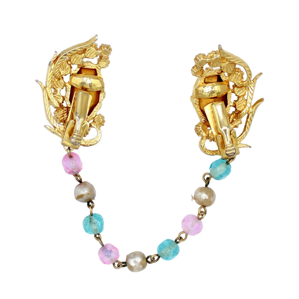 Vintage FLORENZA Octagonal Embedded Foil Glass Pastel Rhinestone Sweater Clip