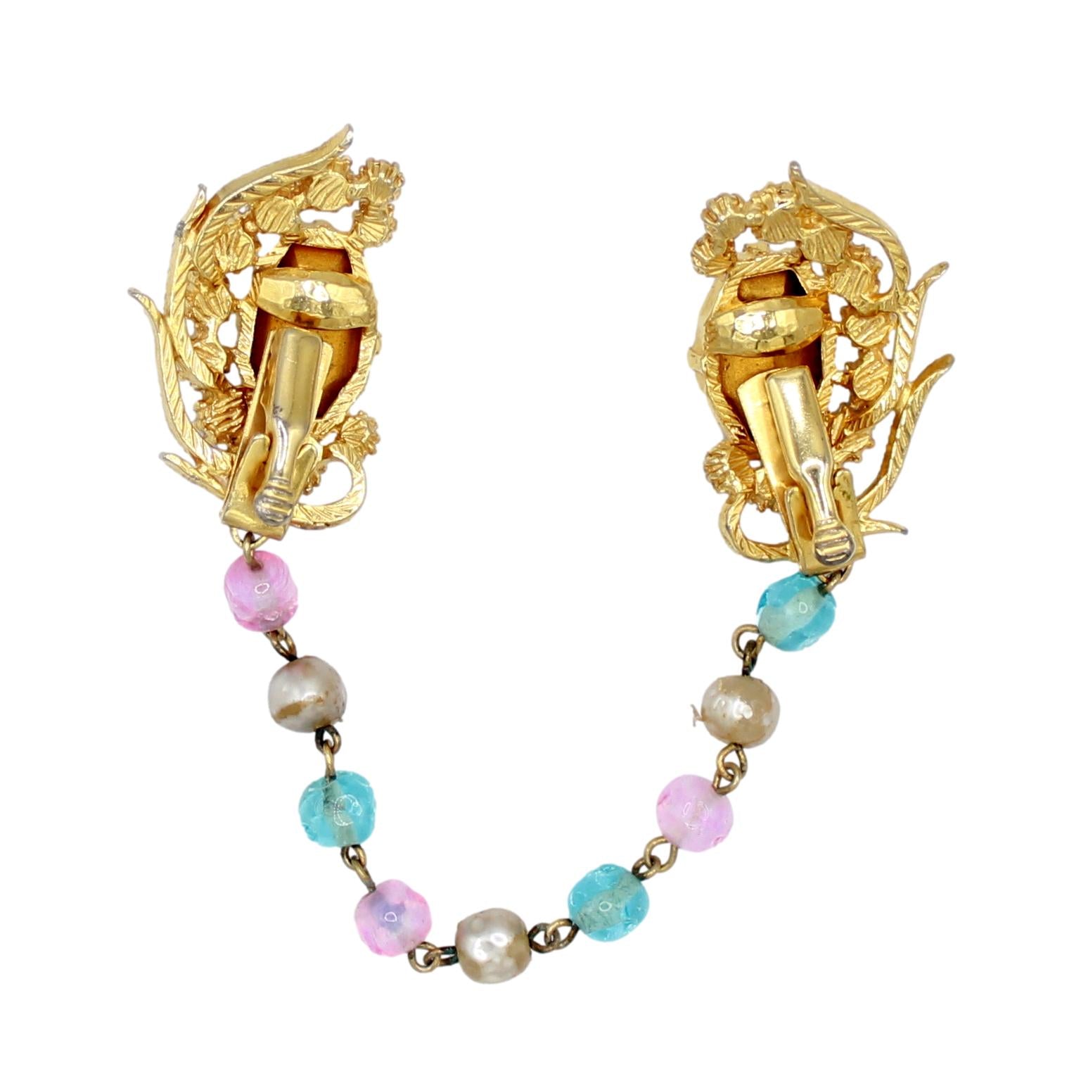 Vintage FLORENZA Octagonal Embedded Foil Glass Pastel Rhinestone Sweater Clip