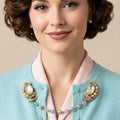 Vintage FLORENZA Octagonal Embedded Foil Glass Pastel Rhinestone Sweater Clip