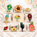 Vintage Flower Rhinestone Enamel Brooch Pin Lot of 10