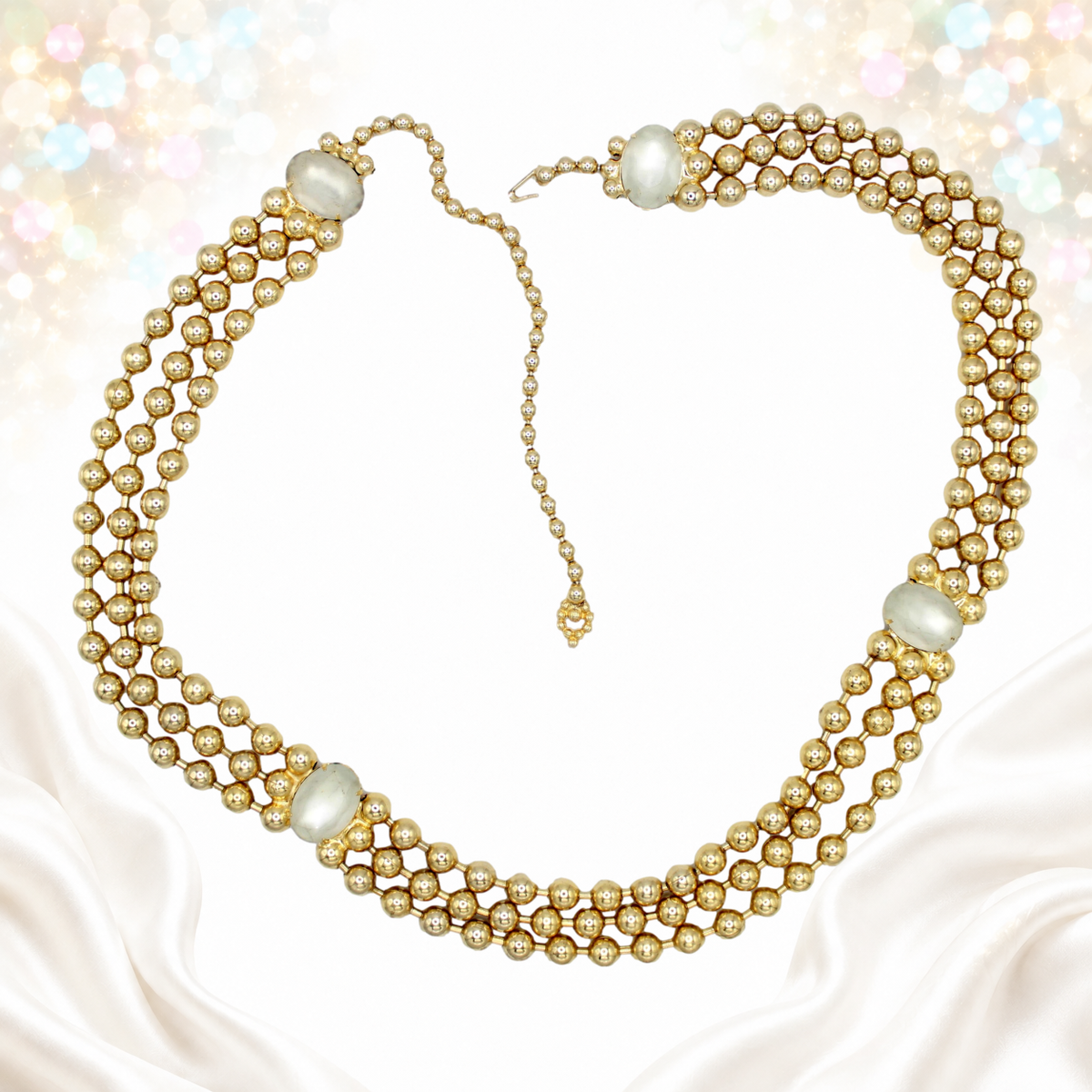 Vintage Juliana Huge Triple Ball Chain Belt Frosted White Rhinestones 38 Inch IIJJ#9309