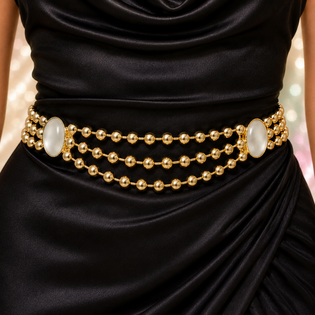 Vintage Juliana Huge Triple Ball Chain Belt Frosted White Rhinestones 38 Inch IIJJ#9309