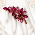 Vintage Juliana Frosted Pink Fuchsia Rhinestone Leaf Brooch IIJJ#9342