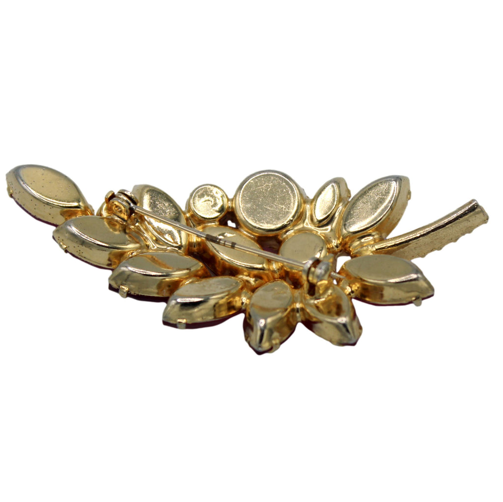 Vintage Juliana Frosted Pink Fuchsia Rhinestone Leaf Brooch IIJJ#9342