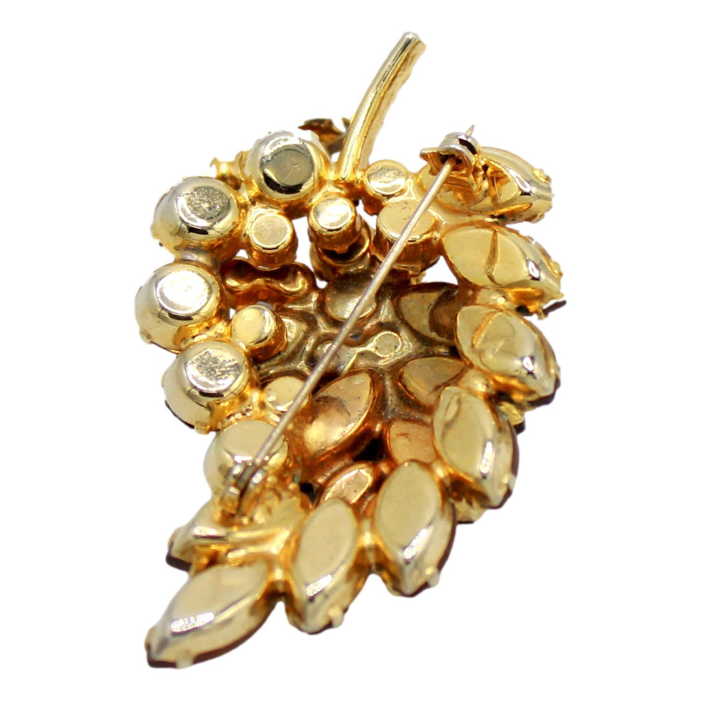 Vintage Juliana Topaz Frosted Rhinestone Layered Leaf Brooch IIJJ#9141