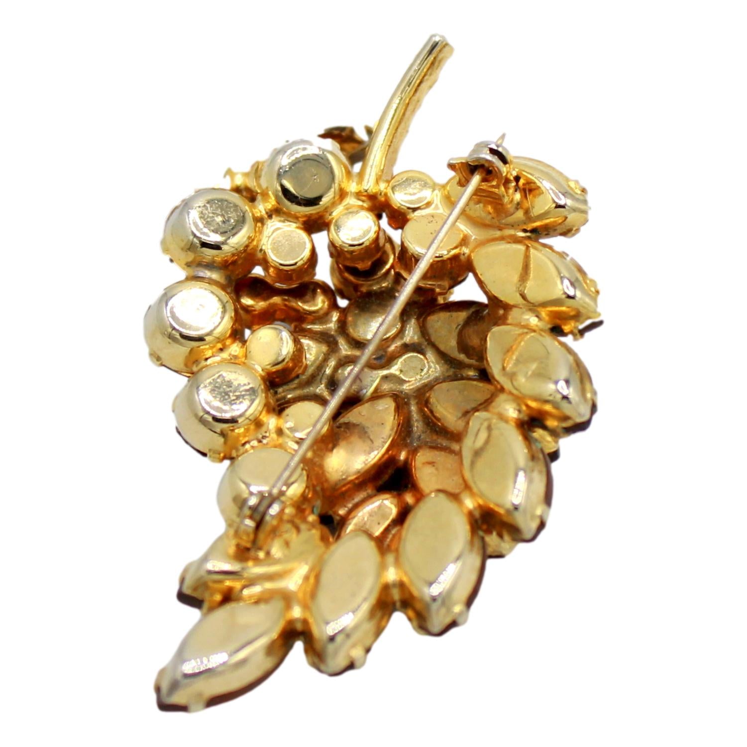 Vintage Juliana Topaz Frosted Rhinestone Layered Leaf Brooch IIJJ#9141